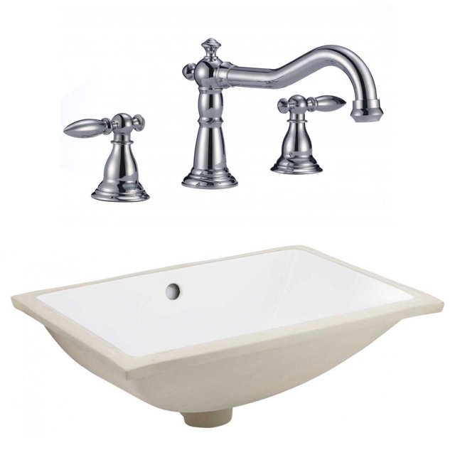20.75-in. W CSA Rectangle Bathroom Undermount Sink Set In White - Chrome Hardware AI-23105