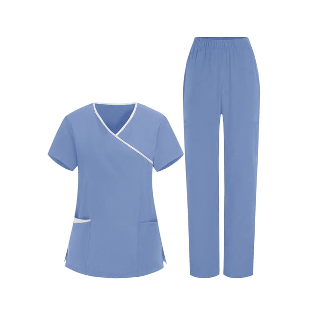 RXMEKW V-Neck Scrub Set for Women with Pockets, 95% Polyester 5% Spandex, Tunic and Pants Uniform for Medical Professionals