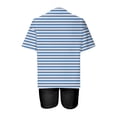 thumbnail image 4 of Mikilon Ensemble Élégant pour Femmes 2 Pcs Mode Décontractée Rayé Imprimé Col Rond Épaule Tombante Short Ensemble Deux Pièces Bleu-A S, 4 of 4