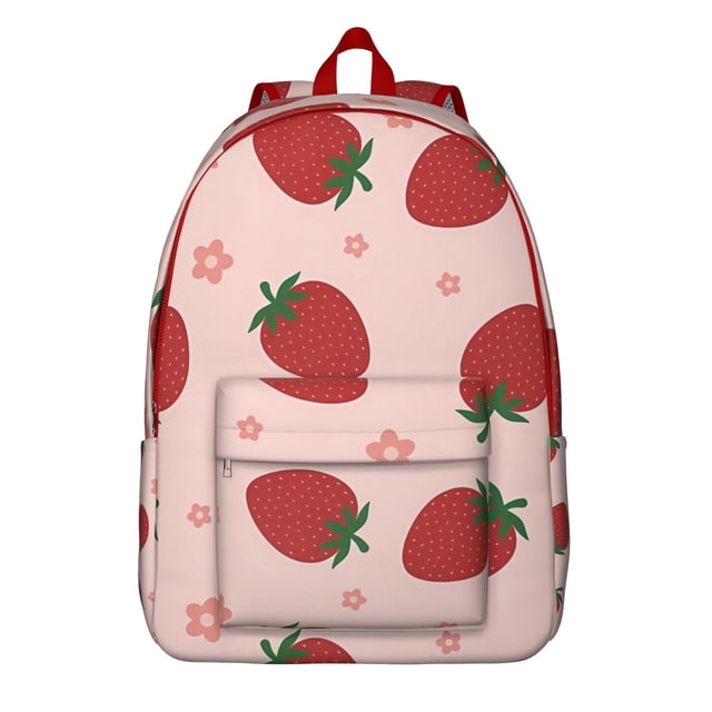 Sac à Dos Scolaire à Baies Rouges, Sac de Jour Décontracté à Motif de Fraises Fruitées avec Dispositifs Antivol pour Étudiants et Voyageurs