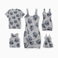 thumbnail image 1 of PatPat Family Matching Leaf Print Tee or Strap Dress Cotton Grey Set, 1 of 6