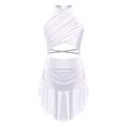 thumbnail image 2 of TiaoBug Robe de Danse Lyrique pour Filles Jupe Haute-Basse Irrégulière à Sequins Col Halter Robe Justaucorps de Patinage Blanc 14, 2 of 6