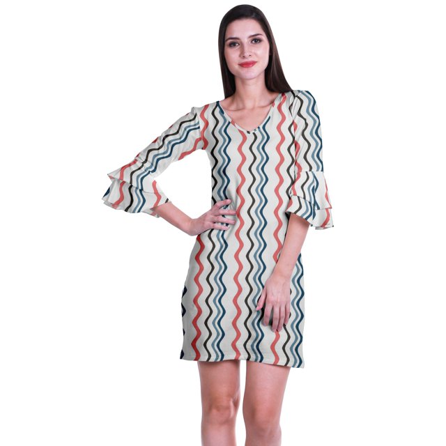 Moomaya Robe Courte Imprimée pour Femmes, Manches Évasées, Coupe Droite, Robes pour Femmes, Vêtements d'Été Décontractés