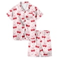 thumbnail image 1 of Dormeuses pour Bébé 5t Pyjamas Fille Pyjamas Imprimés à Nœud pour Filles Haut à Boutons à Manches Courtes Shorts Ensemble de Pyjamas pour la Maison, 1 of 5