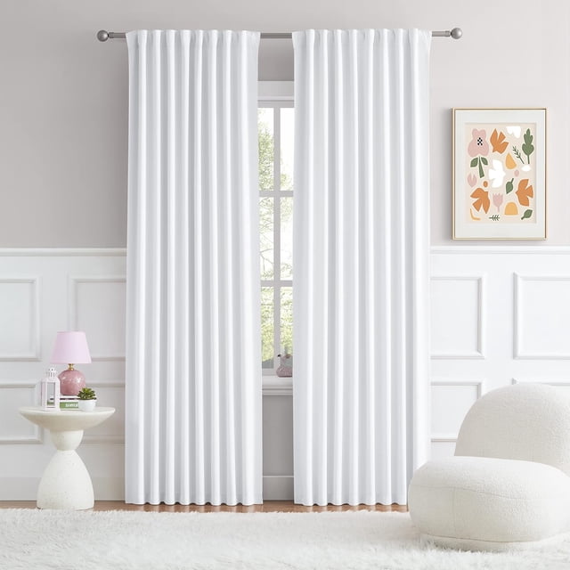 EcoNesxp 45 Inch Long Summer Insulated Room Divider Curtains for Bedroom Back Drawers White Short Curtains for Small Windows Semi Blackout Kitchen Cafe Curtains