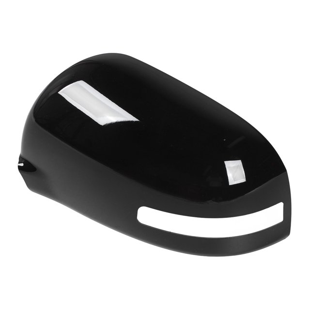 Side Door Rearview Mirror Cover Trim in gloss black, designed as a replacement for Outlander models from 2013 to 2019. Made of durable ABS material, it provides strength, durability, and protection against scratches, dirt, and weather damage. The cover is shown in a close-up view, highlighting its sleek and glossy finish with a cutout detail.