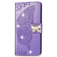 thumbnail image 3 of Wallet Case for iPhone 11Pro 5.8', PU Leather Flip Protective Phone Case Wrist Strap Card Slots Holder Pocket Emboss Butterfly Flower Stand Case for iPhone Light Purple, 3 of 9