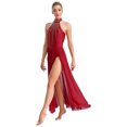 thumbnail image 4 of YUUMIN Costumes de Danse Lyrique pour Femmes Jupe Fluide Strass Robe Maxi Fendue Tenue de Danse Moderne Bourgogne G, 4 of 7