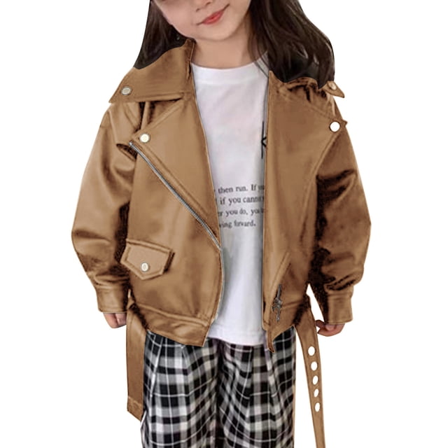 Aocisk Veste Courte en Cuir de Moto Stylée pour Filles pour les Saisons d'Automne et de Printemps Manteau Confortable Vert 5-6 Ans