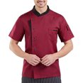 thumbnail image 2 of Nokdvo Chef Outfit for Men Sherpa Button Breathable Short Sleeve Work Jackets Spring Summer Loose Fit Uniform with Pocket,Red M, 2 of 4