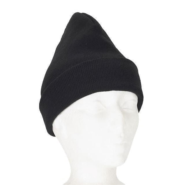 Acrylic Knitted Toque in black displayed on a white mannequin head, made of soft, stretchy 100% acrylic knit with a folded cuff, machine washable and one size fits all, suitable for cold weather and casual outdoor use.