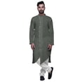 thumbnail image 4 of Atasi Cotton Slub Mens Kurta Solid Button Down Long Sleeve Indian Partywear, 4 of 5