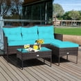 thumbnail image 1 of Gymax Ensemble de Conversation Sectionnel en Rotin pour Patio 3 Pcs avec Coussins Turquoise, 1 of 7