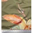 thumbnail image 1 of Soimoi Green Rayon Fabric Leaves & Peach Floral Decor Fabric Printed BTY 56 Inch Wide, 1 of 3