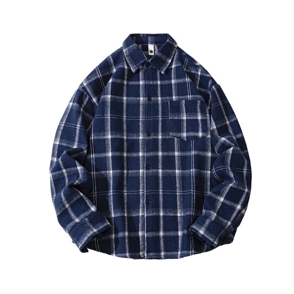 LNWUY (M-5XL) Men's Vintage Casual Flannel Shirts Big and Tall Long Sleeve Pocket Button Down Plaid Fall Shirt Casual Work Tops Blue XXXXXL