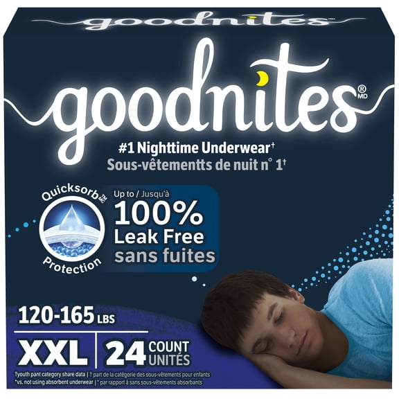 Goodnites Girls' Nighttime Bedwetting Underwear, Size XXL (120-165 lbs), 24 Count