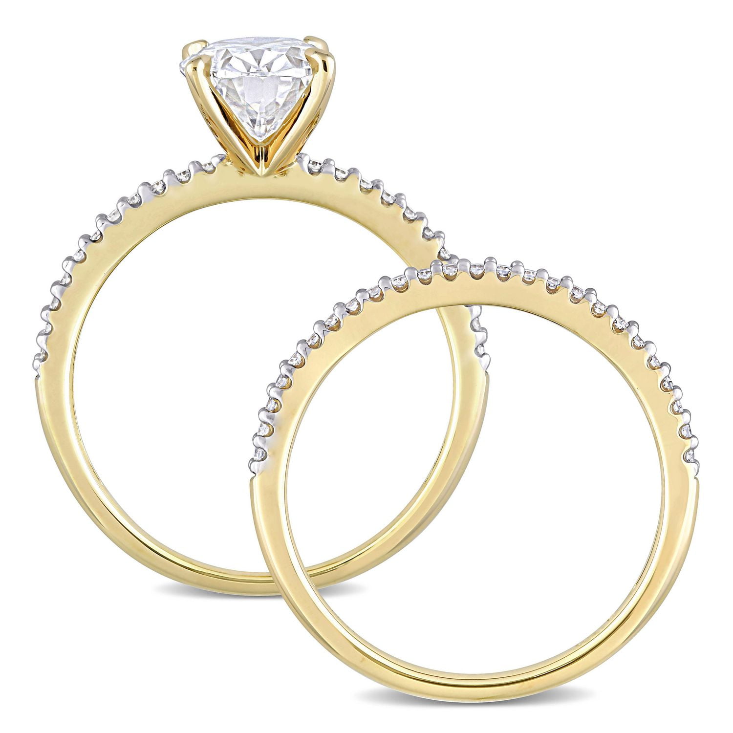 Ensemble de mariée ovale Miabella avec 2 Carat PPT Moissanite et 1/4 Carat PT Diamond en or jaune 14K