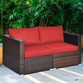 thumbnail image 3 of Costway  2PCS Patio Rattan Corner Sofa Sectional Furniture Set Red Cushion, 3 of 9