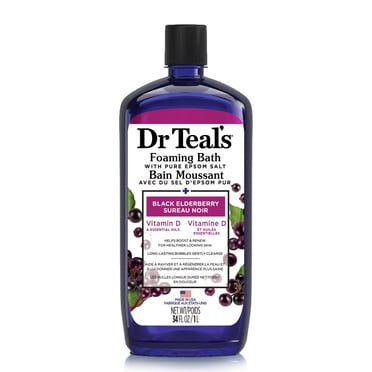 Dr Teal's Foaming Bath with Pure Epsom Salt, Black Elderberry with Vitamin D and Essential Oils, 34 fl oz