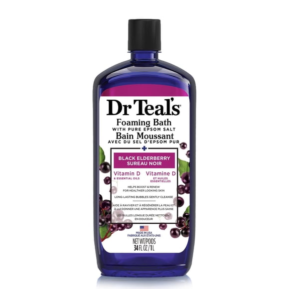 Dr Teal's Foaming Bath with Pure Epsom Salt, Black Elderberry with Vitamin D and Essential Oils, 34 fl oz