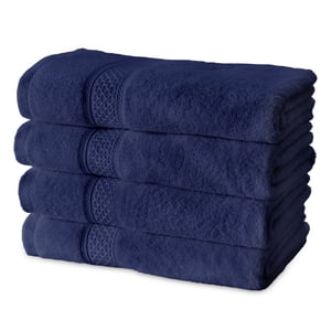 Gogreen 100% Ensembles de serviettes de bain en coton 4 Des morceaux, 4 Serviettes de bain, Serviettes très absorbantes pour salle de bains, salle de gym, hôtel (bleu foncé)