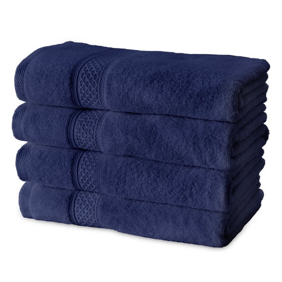 Gogreen Ensembles de Serviettes de Bain 100 % Coton de 4 Pcs, 4 Serviettes de Bain, Serviettes Hautement Absorbantes pour Salle de Bain, Gym, Hôtel (Bleu Foncé)