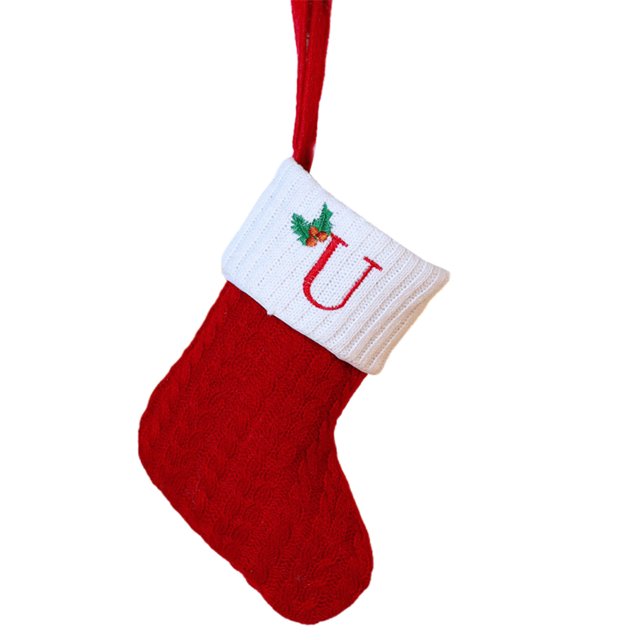 Christmas Tree Decorative Socks With Embroidered Initial Letters Red Green White Knit Stockings