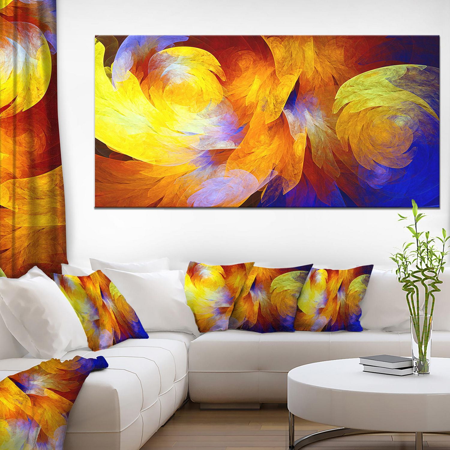Designart Motif abstrait fractal jaune Art mural sur toile