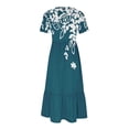 thumbnail image 4 of Pisexur Robes d'Été pour Femmes Col Rond Robe Fluide Plissée Tendance Manches Courtes Mode avec Poche Plage Été Évasée Imprimé Floral 2024 Robes, 4 of 4