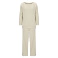 thumbnail image 4 of MeetoTime Ensemble 2 Pcs pour Femmes en Molleton, Chandail à Col Rond, Pantalon Grand, Survêtement, Tenue de Détente, 4 of 6