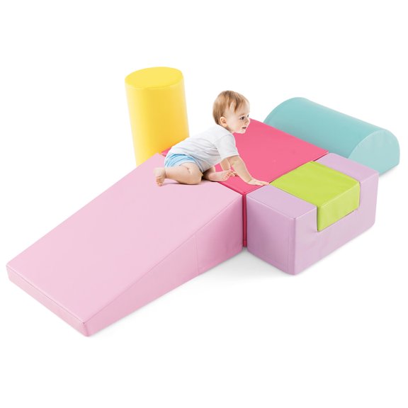 Gymax Ensemble de Jeu d'Escalade pour Enfants 6 Pcs, Blocs d'Activité d'Escalade et de Rampement en Mousse pour l'Intérieur avec Housse