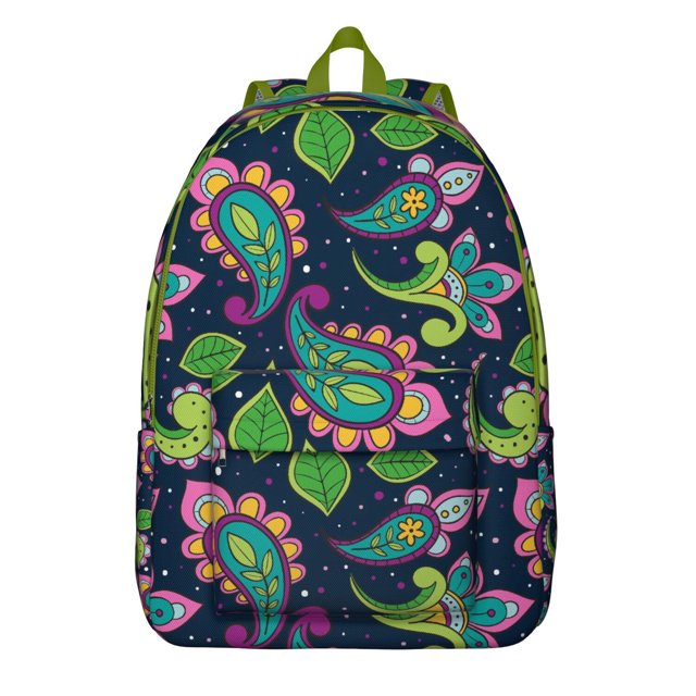 Decorative Boho Paisley Backpack, Retro Floral Mandala Style School Daypack for Women with Ethnic Pattern