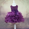 thumbnail image 2 of MIASHUI Robe de Demoiselle d'Honneur Robe de Bal de Fête de Mariage Robe de Princesse Formelle avec Perle et Nœud, Violet, 18-24 Mois, 2 of 5