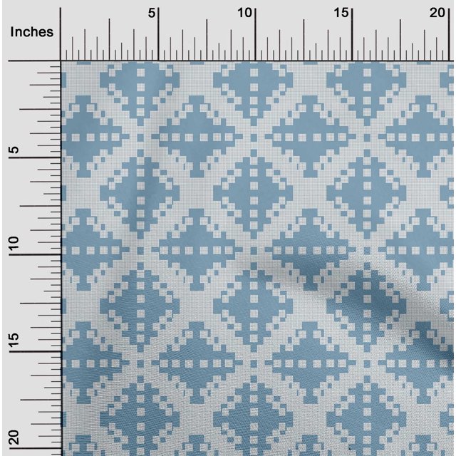 oneOone Polyester Lycra Fabric Check Kasuri Printed Fabric 1 Yard 56 Inch Wide