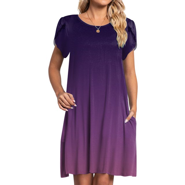 Jusqu'à 65 % de Réduction! Robes de Mode d'Été pour Femmes 2024 Grande Taille Décontractée Col Rond Manches Imprimé Floral avec Poche Robe Ample Longueur Genou