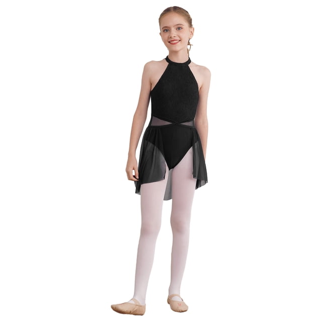 Yartina Robe de Danse Ballet Sans Manches pour Filles, Robe Justaucorps Moderne Contemporaine Noire 8