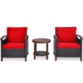 thumbnail image 4 of Gymax Ensemble de Conversation en Rotin Osier pour Patio 3 Pcs Ensemble de Meubles d'Extérieur avec Coussin Rouge, 4 of 10