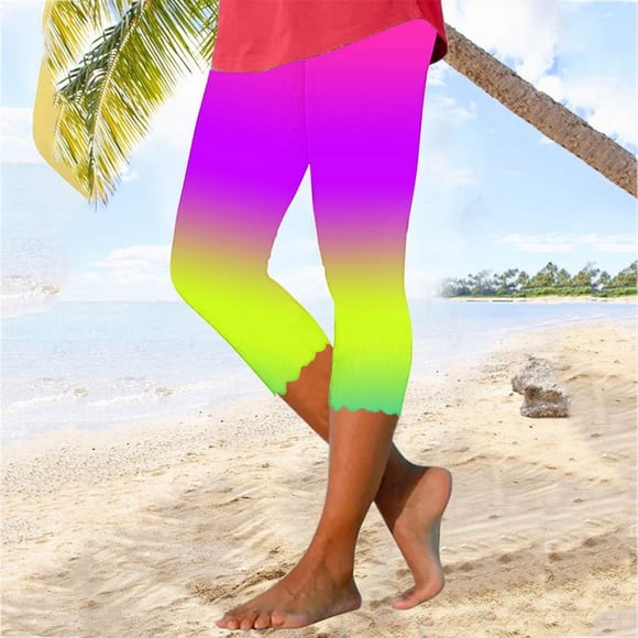 Aboser Womens Sports Capri Leggings Stretch Fashion Tie Dye Yoga Pants Casual High Waisted Workout Tights Slimming Knee Length Capris Beach Cropped Leggings