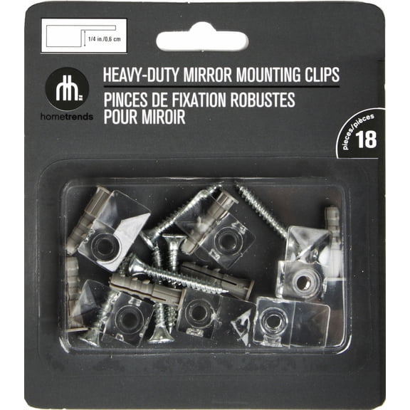 Hometrends Clips et vis décoratifs robustes pour miroir. Clips en plastique pour montage mural. Six (6) ensembles de quincaillerie inclus. Recommandés pour les miroirs d’une épaisseur de 1/4 po.