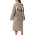 thumbnail image 4 of AherBiu Womens Robes Lightweight Fuzzy Fleece Warm Midi Bathrobe Soft Plush Belted Robe with Hood, 4 of 6