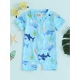 thumbnail image 2 of Wangsaura Toddler Baby Boy Rash Guard Swimsuit Cute Print Short Sleeve Zip Front Bathing Suit Swimwear, 2 of 9