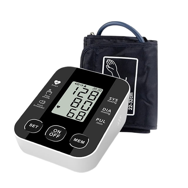 Pression sur le Bras – Grand Écran, Machine Automatique de Diffusion Vocale BP avec Manchette Ajustable (22-42 cm) et Grand Écran LCD pour la Maison. Offre une Détection des Battements Cardiaques Irréguliers, un Stockage de Mémoire pour jusqu'à 120 Lectures, et une Fonctionnalité de Diffusion Vocale. Conception Compacte compatible avec les Systèmes de Maison Intelligente, Incluant des Accessoires pour Ouvre-Porte de garage pour une Intégration Fluide.