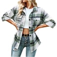 thumbnail image 1 of Yuyuzo Plaid Flannel Shirts for Women Oversized Long Sleeve Shacket Jacket Button down Blouse Tops, 1 of 6