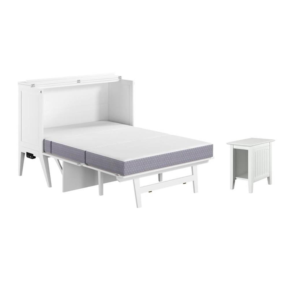Home Square Set of 2 White Full Size Murphy Bed Desk with Mattress & Side Table