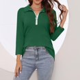 thumbnail image 4 of MeetoTime Chemises à Fermeture Éclair 1/4 pour Femmes Blouses Décontractées à Col Manches 3/4 Tuniques Tops Pull, 4 of 7