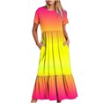 thumbnail image 2 of Fshaion Robe d'Été pour Femmes 2024 Grande Taille Décontractée à Manches Courtes Col Rond Robe Décontractée Fluide à Étages Maxi Robe de Plage avec Poches Imprimé Dégradé Robe en Liquidation à Moins de 10!, 2 of 7