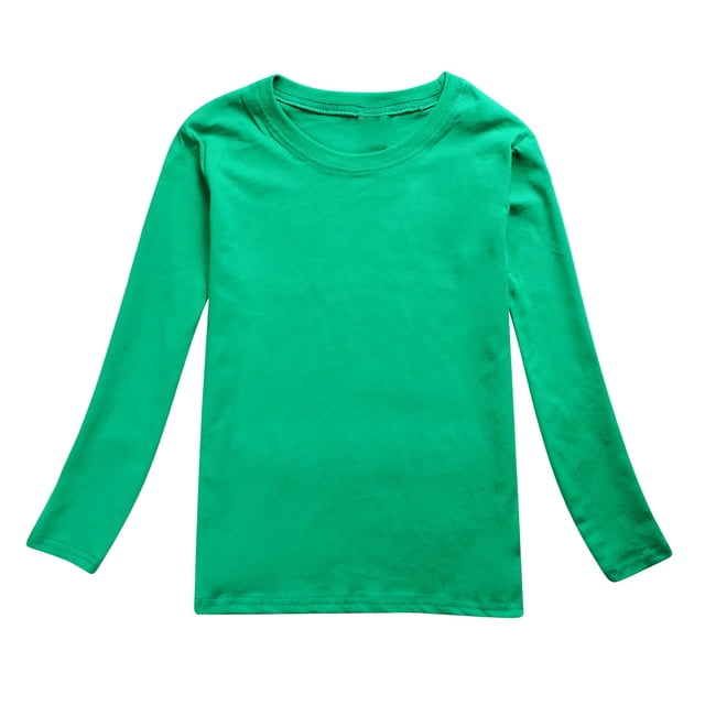 PMVFHDE T-Shirt à Manches Longues pour Enfants Garçons Filles Automne Printemps Col Rond Uni, Vert, 11-12 Ans