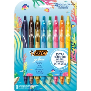 BIC Gel-ocity Spécial à sec rapide Edition Stylo à gel de mode, point moyen (0.7mm), Couleurs assorties, pour une expérience d'écriture en douceur, 8-Count