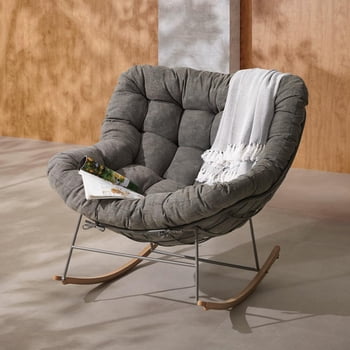 HOMETRENDS Isla Steel Outdoor Rocking Chair with Cushion, Grey