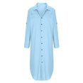 thumbnail image 4 of Sentmoon Robe Grande Taille Col Manches Longues Robe en Lin Couleur Unie Coupe Décontractée Boutonnée Robes d'Été pour Femmes 2026 Tendance les Vacances pour Voyage et Plein Air TTTTG, 4 of 6